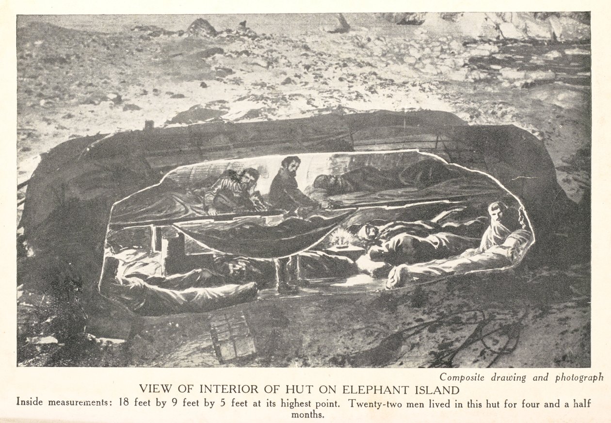Vista del interior de la cabaña de la isla Elefante, extraída de "South: the story of the 1914-1917 expedition", de Sir Ernest Shackleton de English School