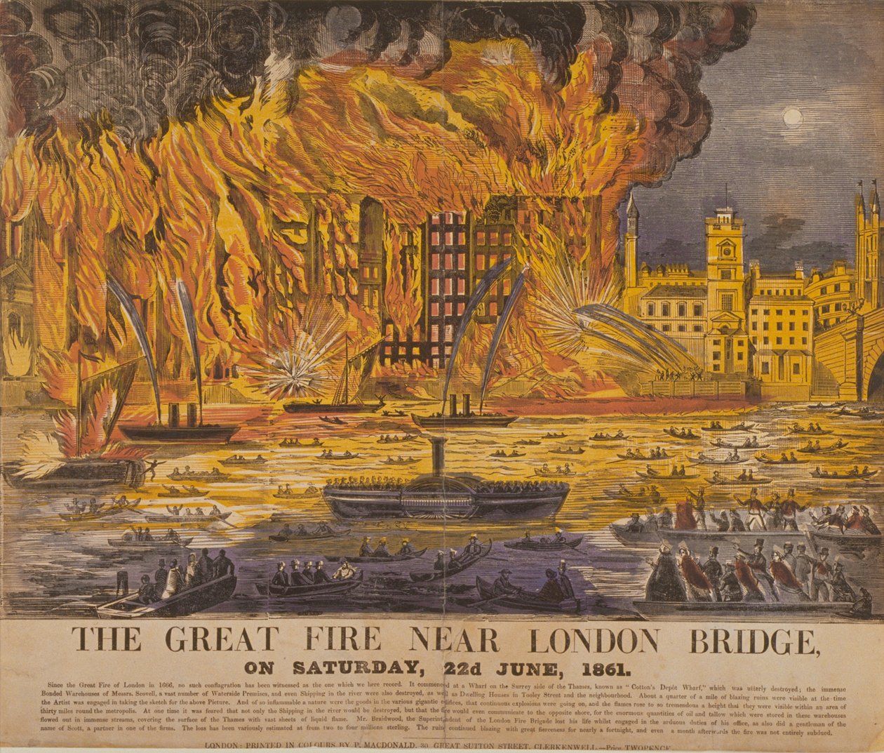 Vista del Incendio de Cottons Wharf, 1861 de English School