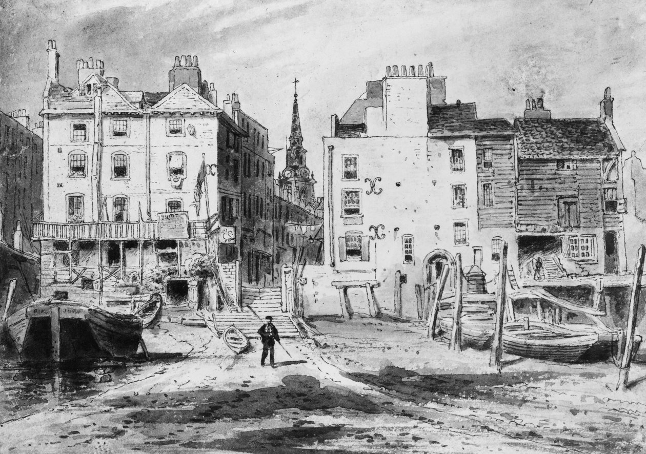 Vista de las antiguas escaleras de Hungerford, c.1815 de English School