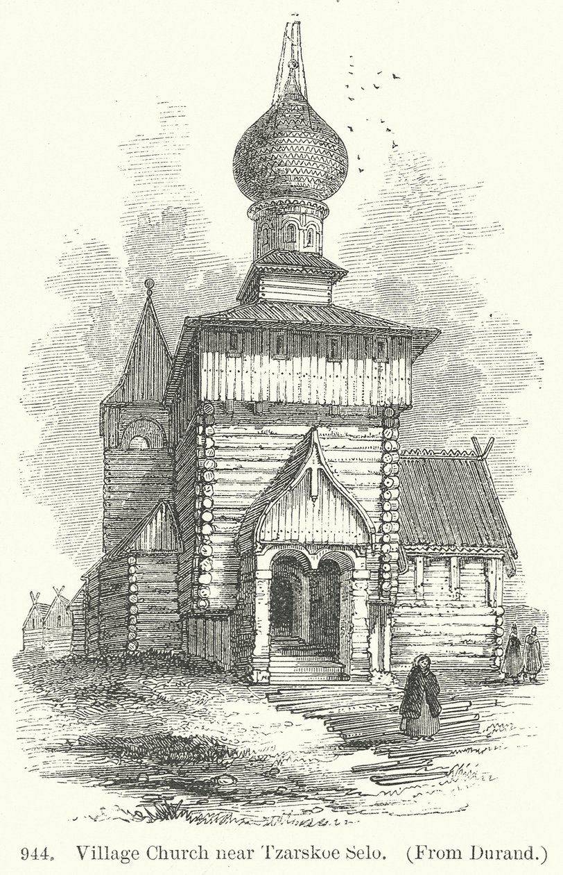 Iglesia de pueblo cerca de Tzarskoe Selo (grabado) de English School