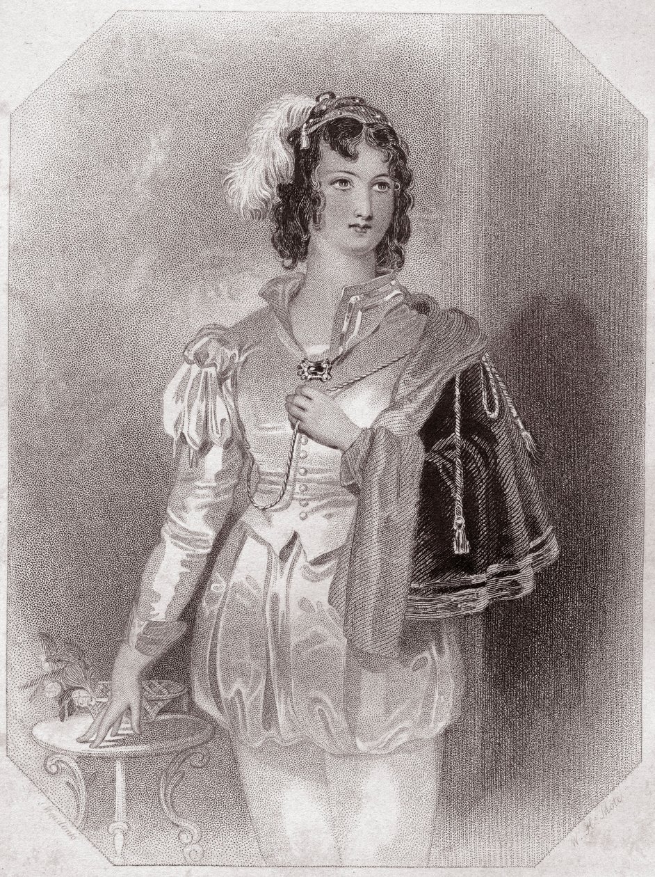 Viola (Noche de reyes) - de la Galería de mujeres de Shakespeare, colección de cuarenta y cinco retratos serios por artistas tempranos de Londres, enriquecidos con avisos críticos y literarios, circa 1838 de English School