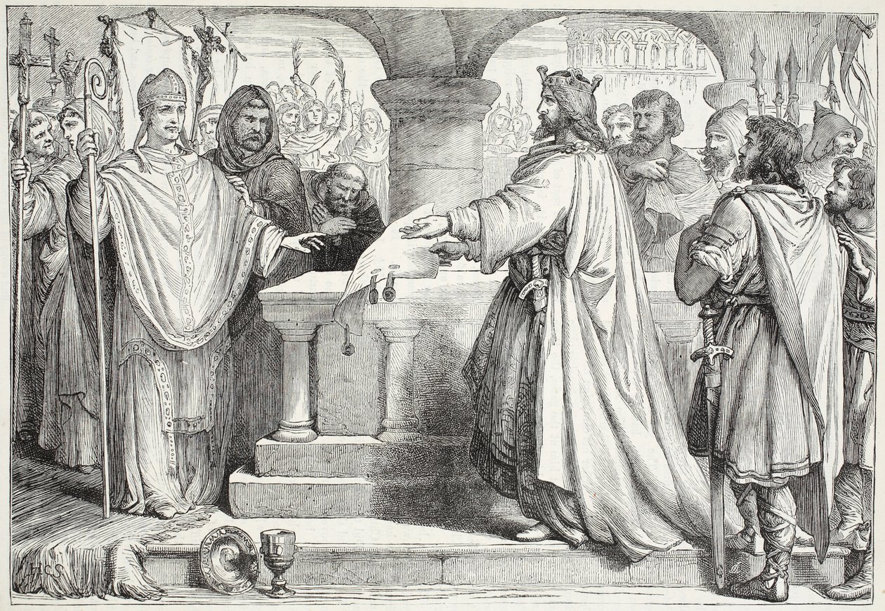 Visita de Carlomagno al Papa, ilustración de La Historia del Protestantismo por James Aitken Wylie (1808-1890), pub. 1878 de English School