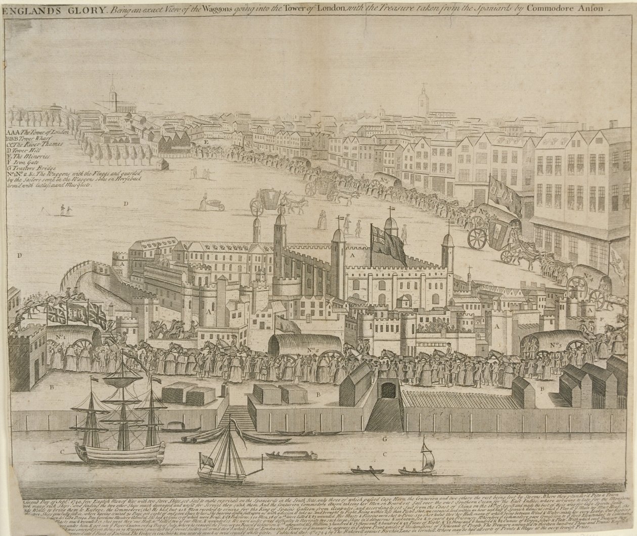 Carros de tesoro llevados a la Torre de Londres, 1744 de English School