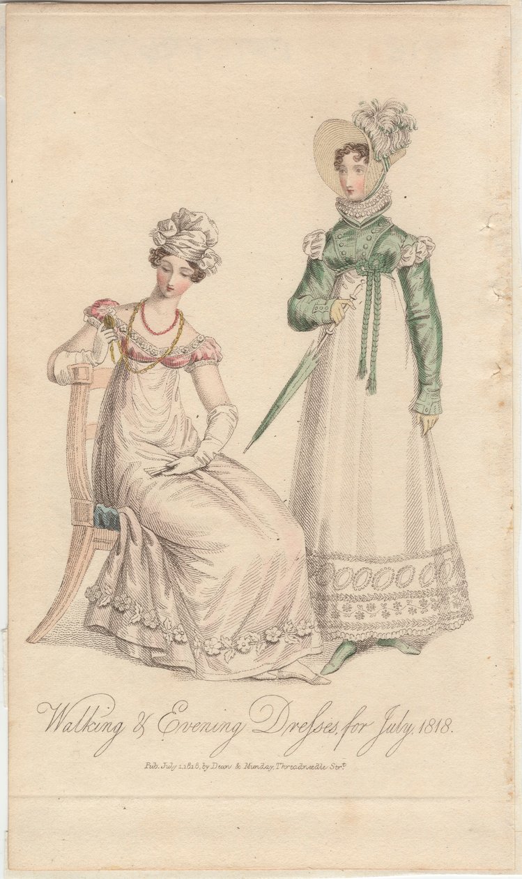 Vestidos de paseo y de noche para julio de 1818, publicado por Dean  Munday de English School