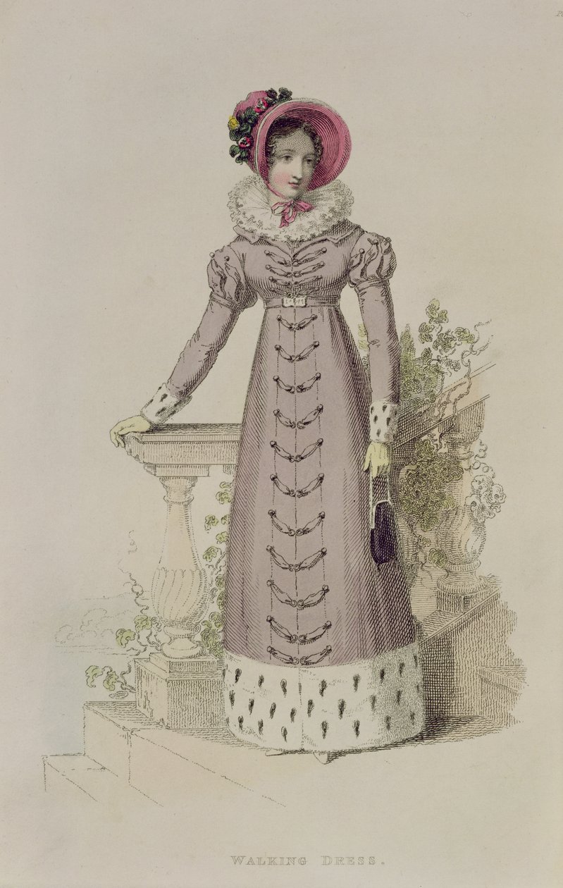 Vestido de paseo, lámina de moda de Ackermanns Repository of Arts de English School