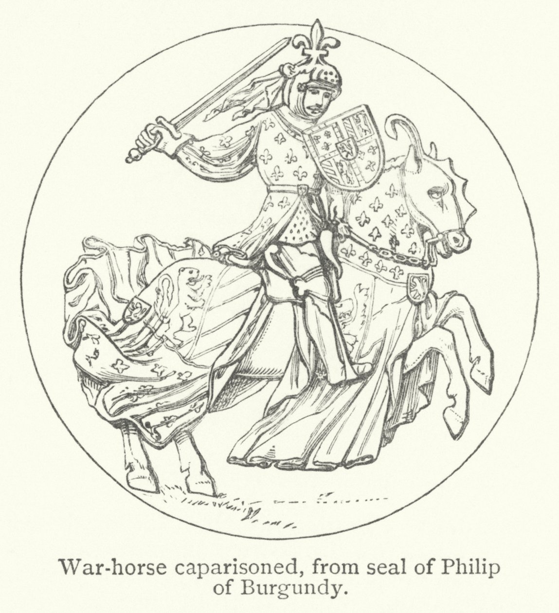 Caballo de guerra enjaezado (grabado) de English School