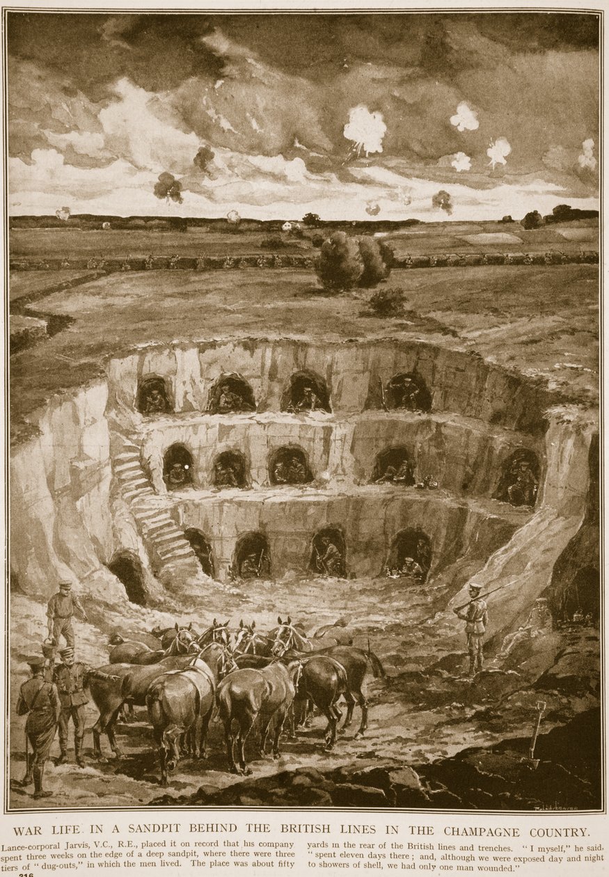 Vida de guerra en una cantera de arena detrás de las líneas británicas en el país de Champagne, 1914-19 de English School