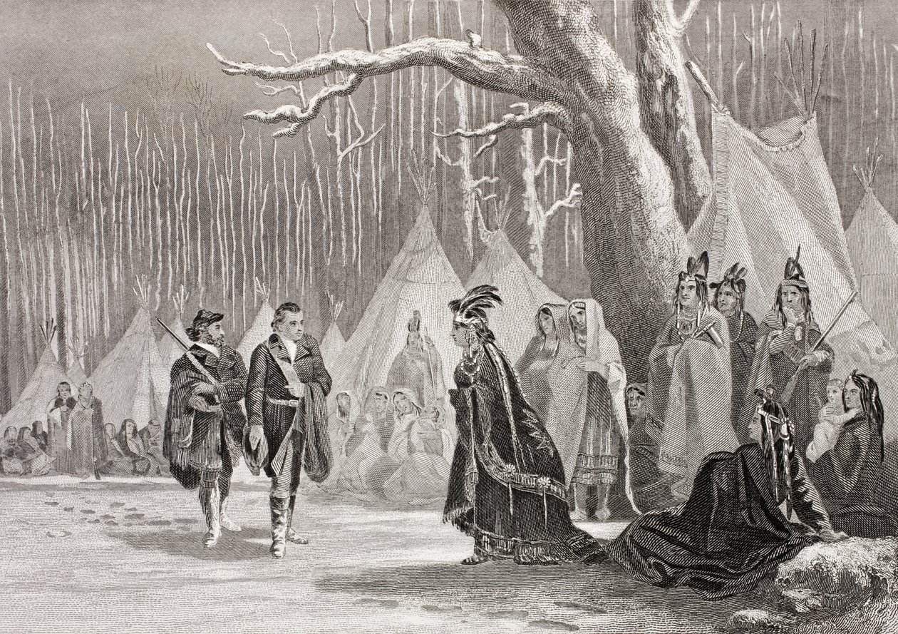Washington y Gist visitan a la Reina India Alliquippa, de 