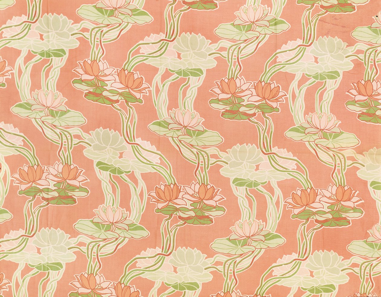 Nenúfares sobre un fondo coral, diseño textil de English School