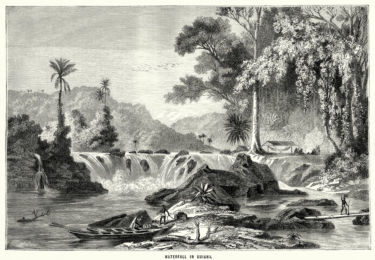 Cascada en Guayana (grabado) de English School