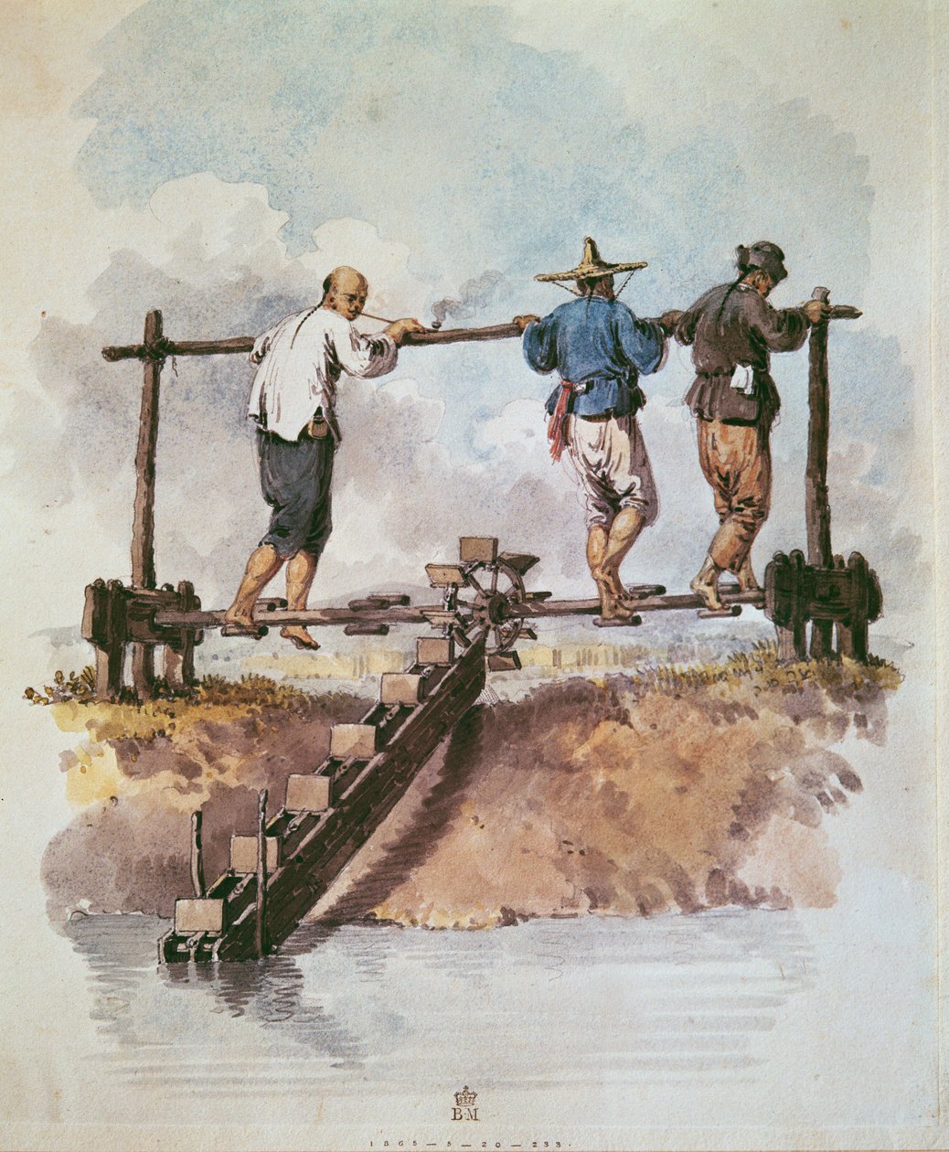 Regando el campo de arroz con una bomba de cadena de English School