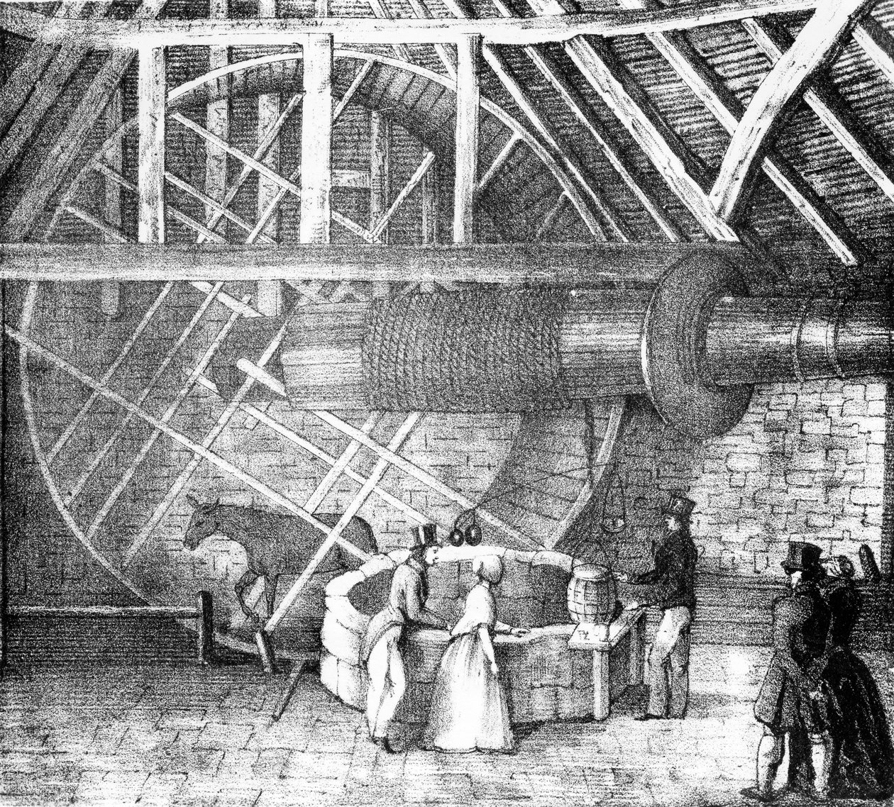 Elevador de pozo impulsado por un burro, c.1870 de English School