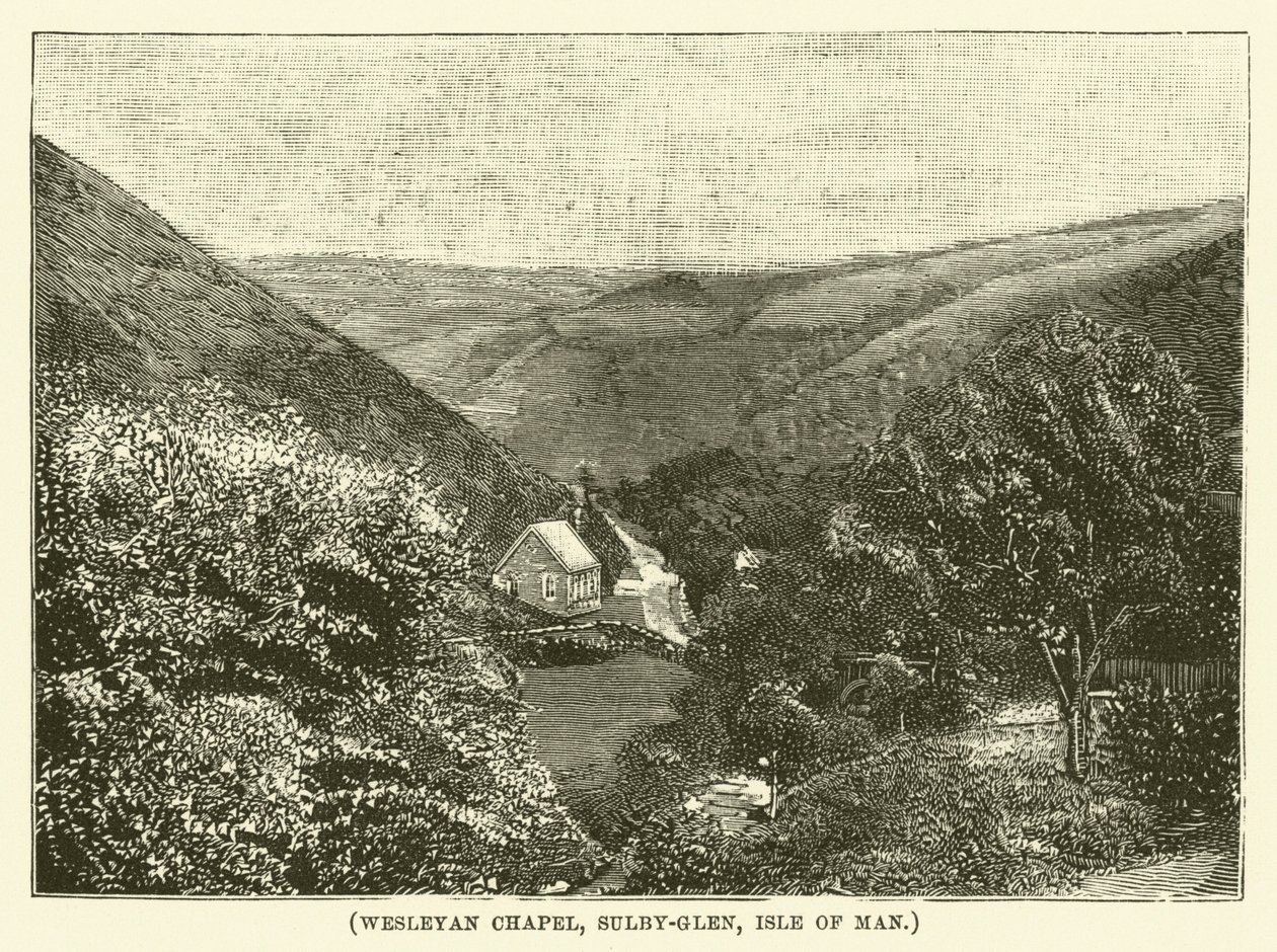 Capilla Wesleyana, Sulby-Glen, Isla de Man (grabado) de English School