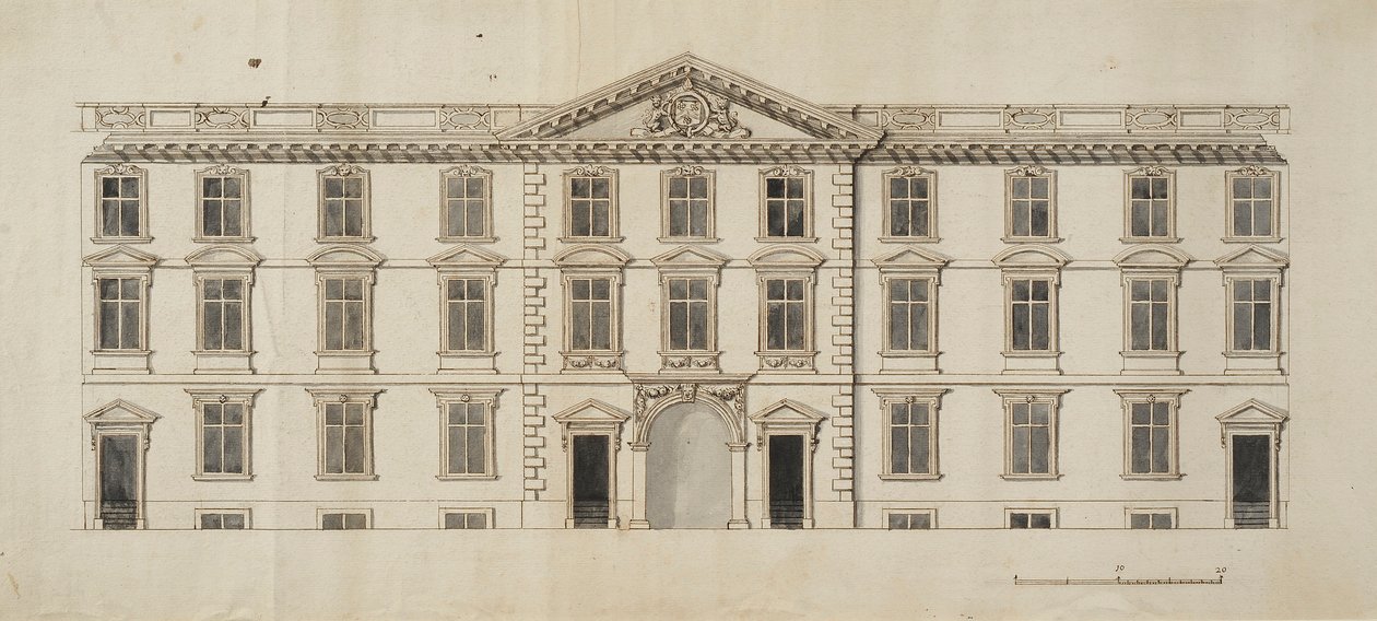 Frente oeste del nuevo edificio propuesto para el Garden Quadrangle en New College, c.1680 de English School