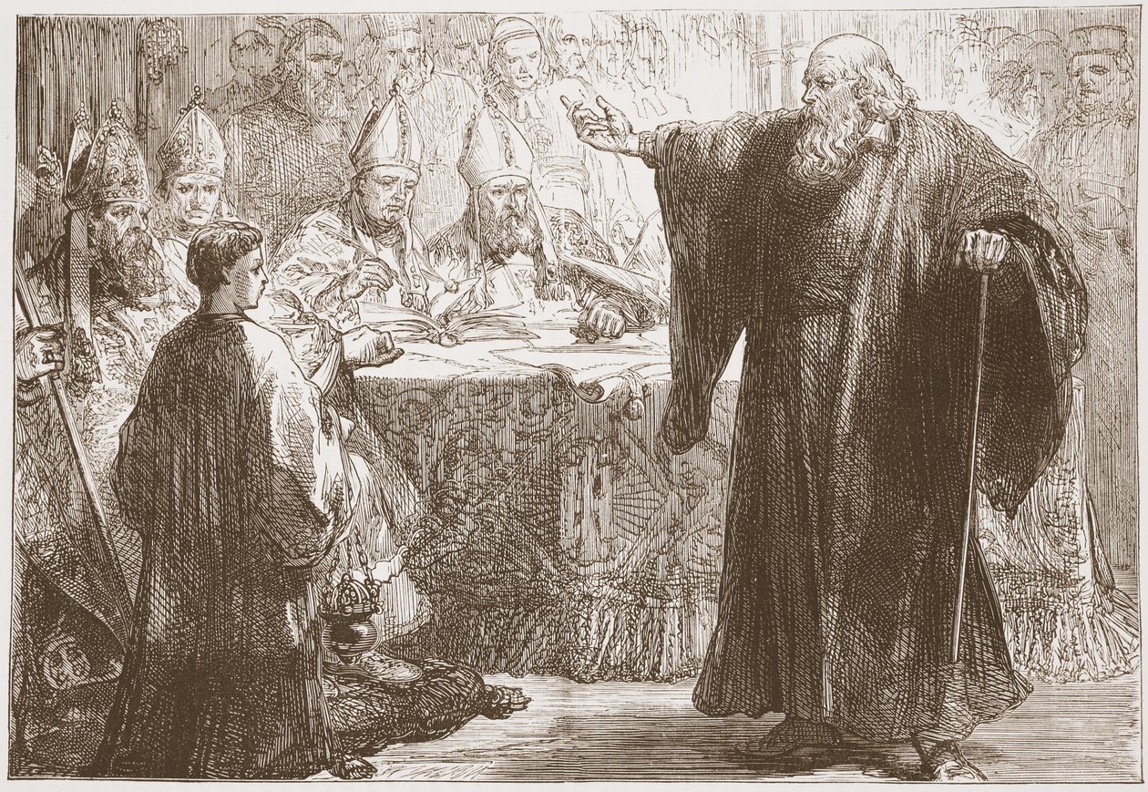 Wicliffe ante la Convocación en Oxford, ilustración de La Historia del Protestantismo por James Aitken Wylie (1808-1890), pub. 1878 de English School