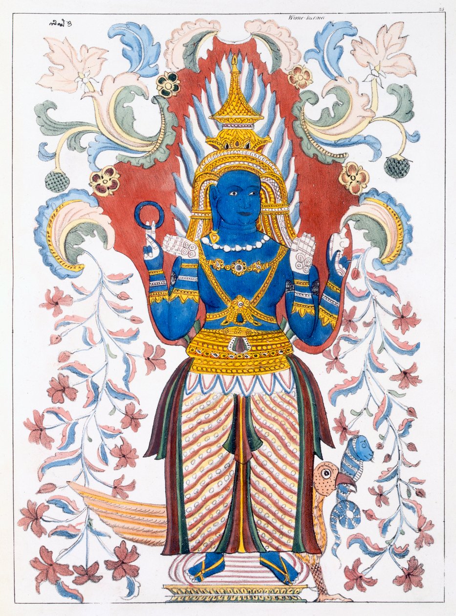 Wiebesana Dewa Raja, los Cuatro Guardianes de la Colina, de La Historia y Doctrina del Budismo por Edward Upham, 1829 de English School