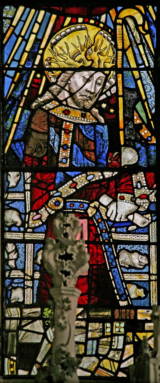 Ventana Ew que representa a Cristo (figura compuesta) - con joyas de vidrio de colores incrustado de English School