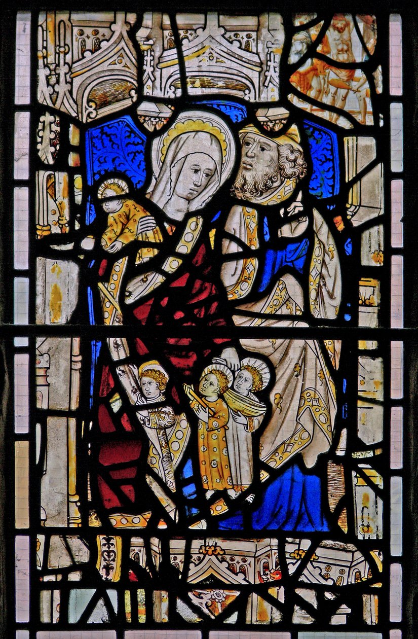 Ventana Ew que representa a Santa María Cleofás, Alfeo y sus hijos de English School