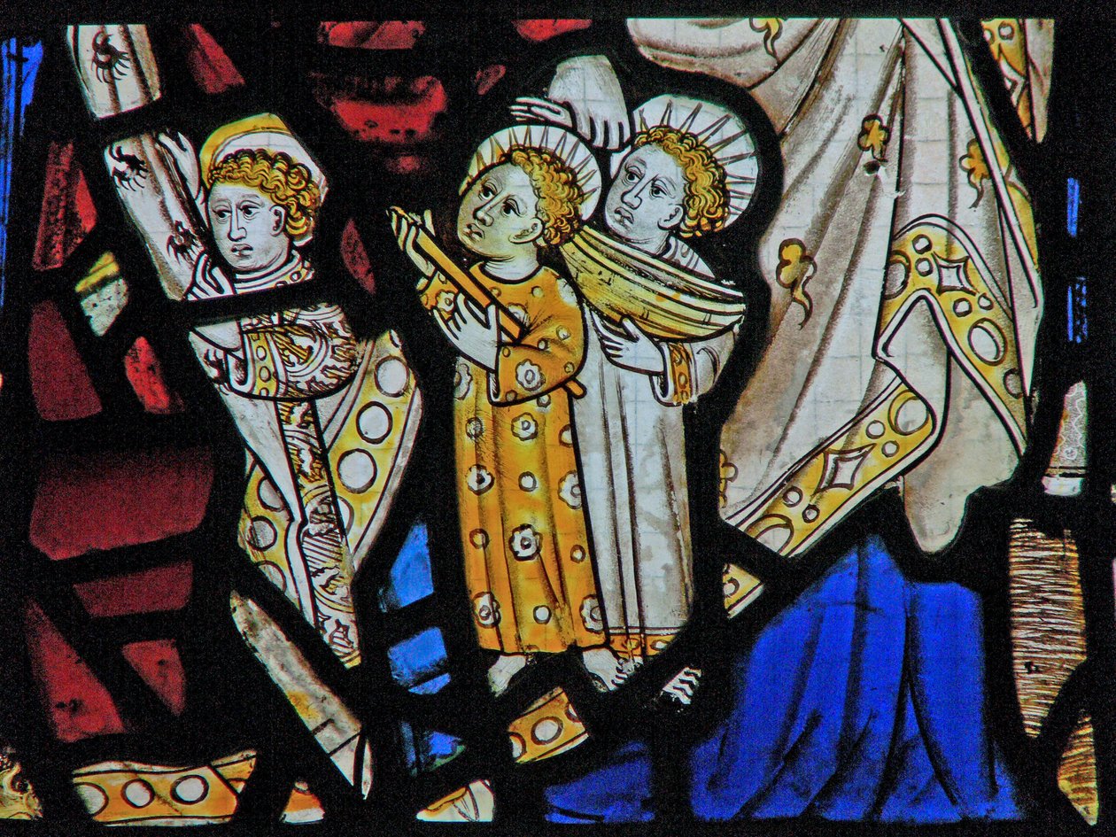Ventana Ew que representa a Santa María Cleofás, Alfeo y sus hijos de English School