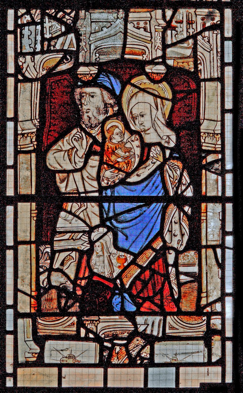 Ventana Ew que representa a Santa María Salomé, Zebedeo con el infante San Juan de English School
