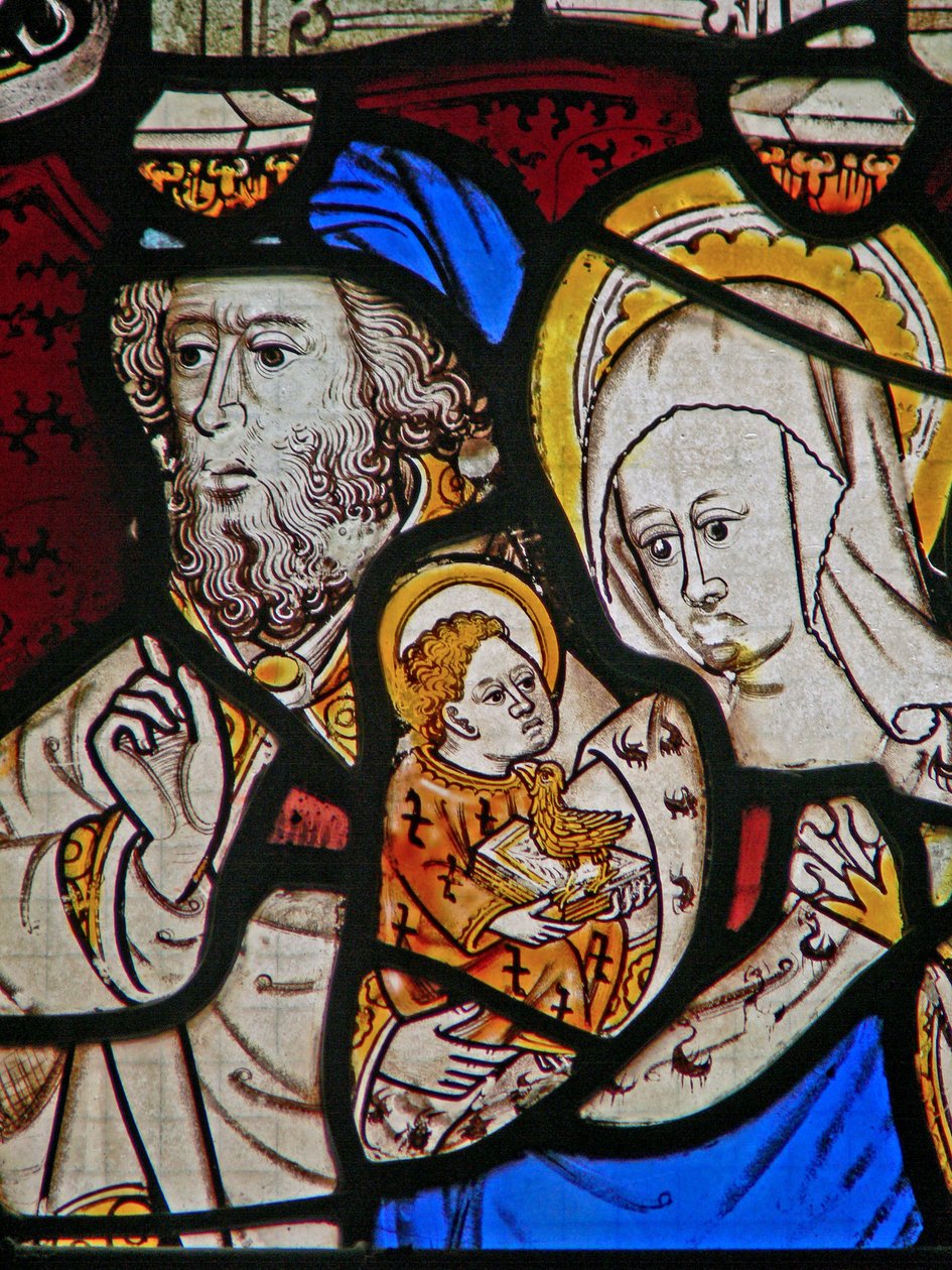 Ventana Ew que representa a Santa María Salomé, Zebedeo con el infante San Juan de English School