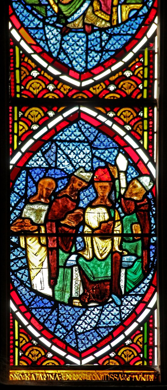 Ventana Ew que representa una escena de la Misa de English School