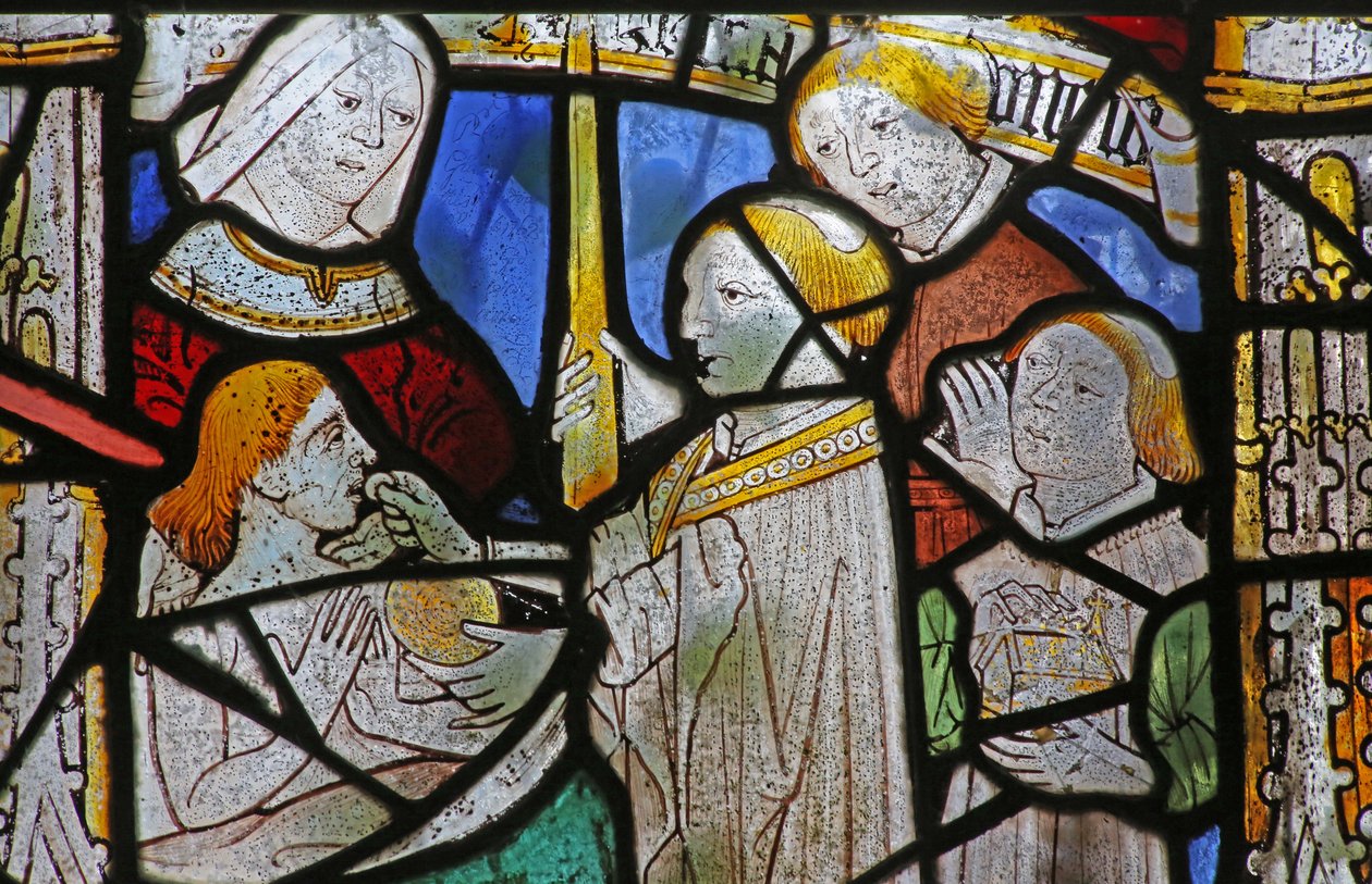 Ventana que representa los Siete Sacramentos: Extremaunción de English School
