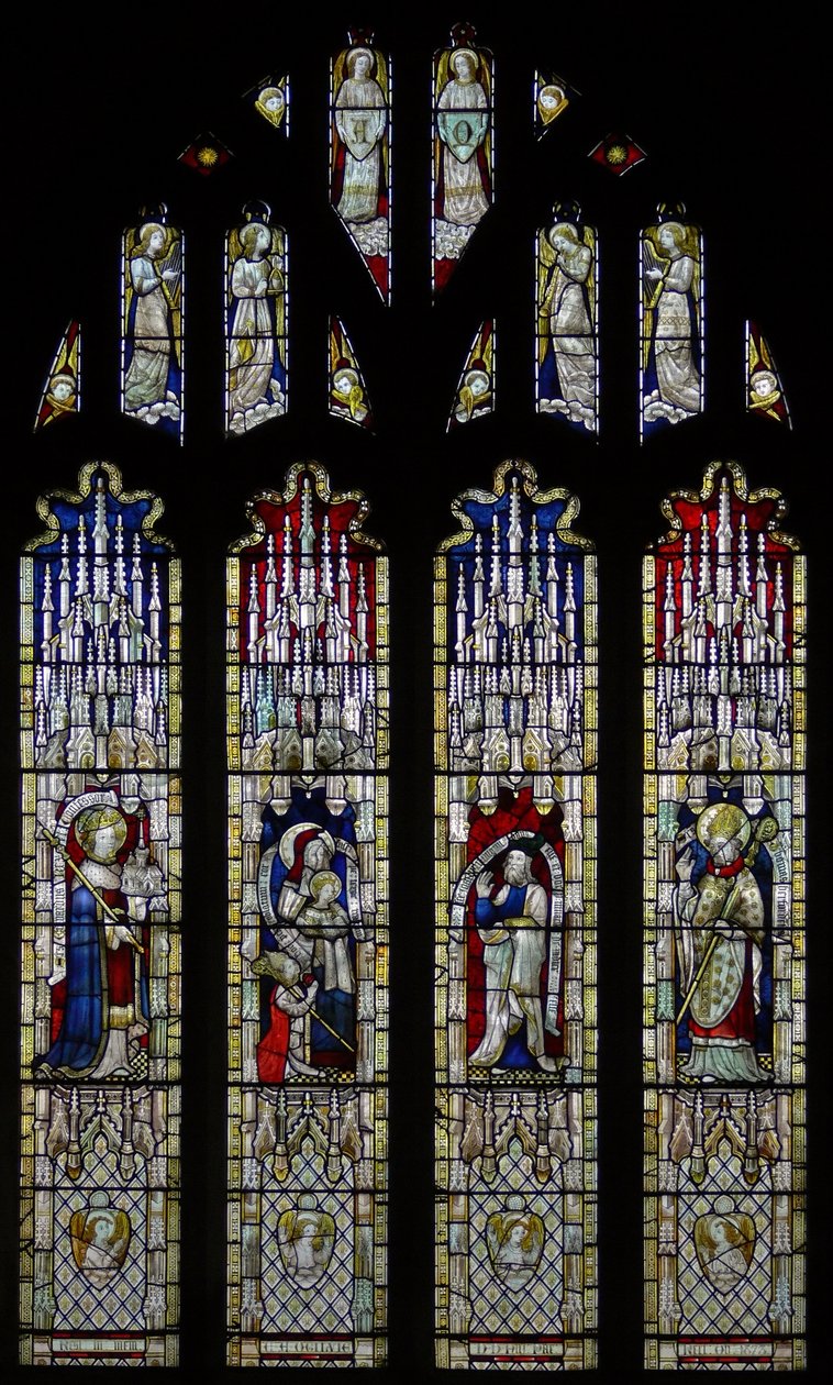 Ventana Ew que representa la ventana este: el vidrio aquí originalmente provino de la iglesia en Stretton Sugwas de English School