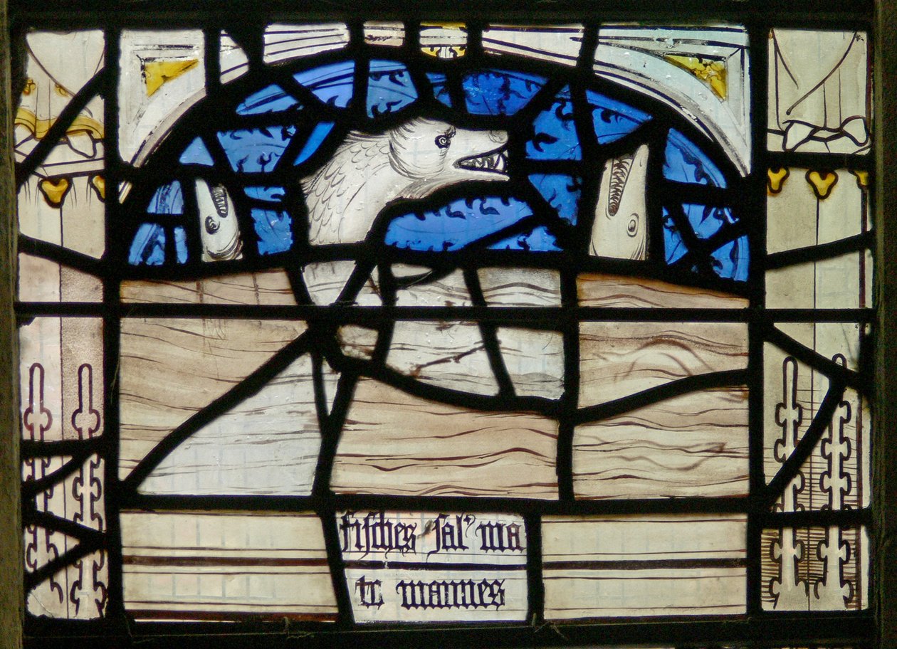 Ventana N3 que representa los Últimos Quince Días del Mundo (la ventana de la Conciencia): Peces y monstruos marinos gritan de English School