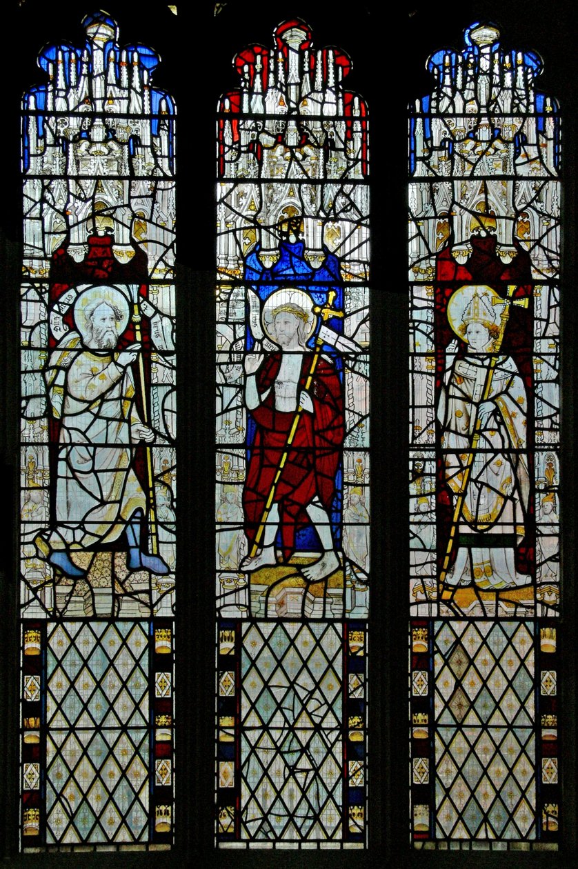 Ventana N5 que representa a Santo Tomás dudando: con el Cristo Resucitado, y ¿Santo Tomás Becket? de English School