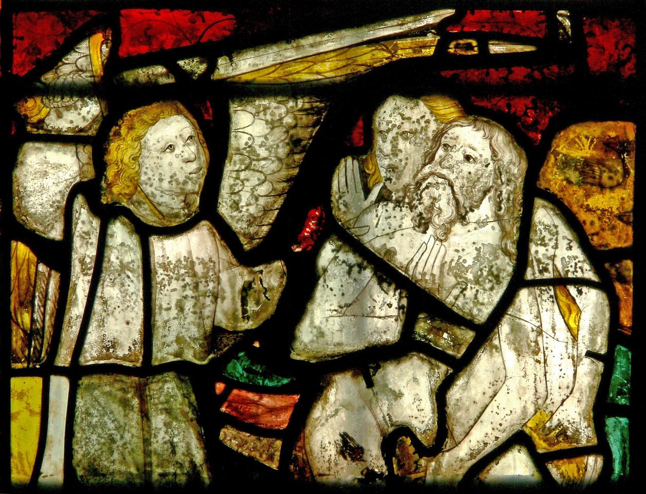Ventana S2 que representa a Adán y Eva expulsados del Edén de English School
