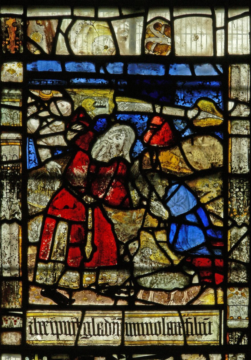 Ventana S4 que representa a Abraham a punto de sacrificar a Isaac de English School