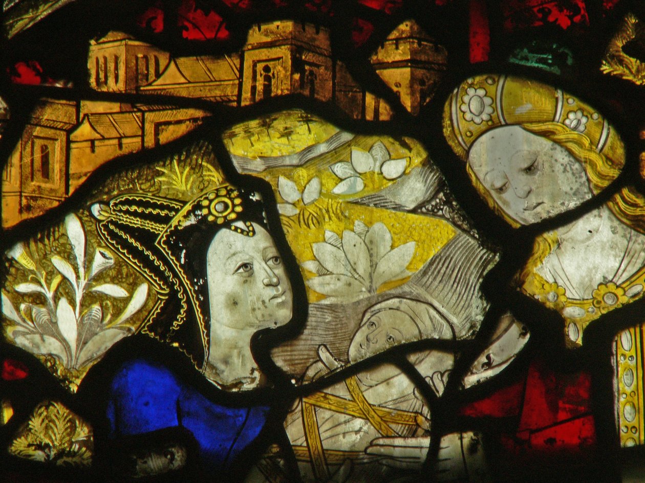 Ventana S4 que representa a Moisés salvado de los juncos de English School