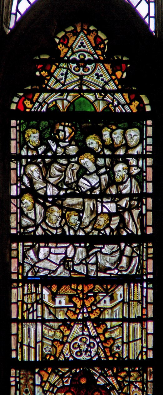 Ventana c7 que representa el Funeral de la Virgen María de English School