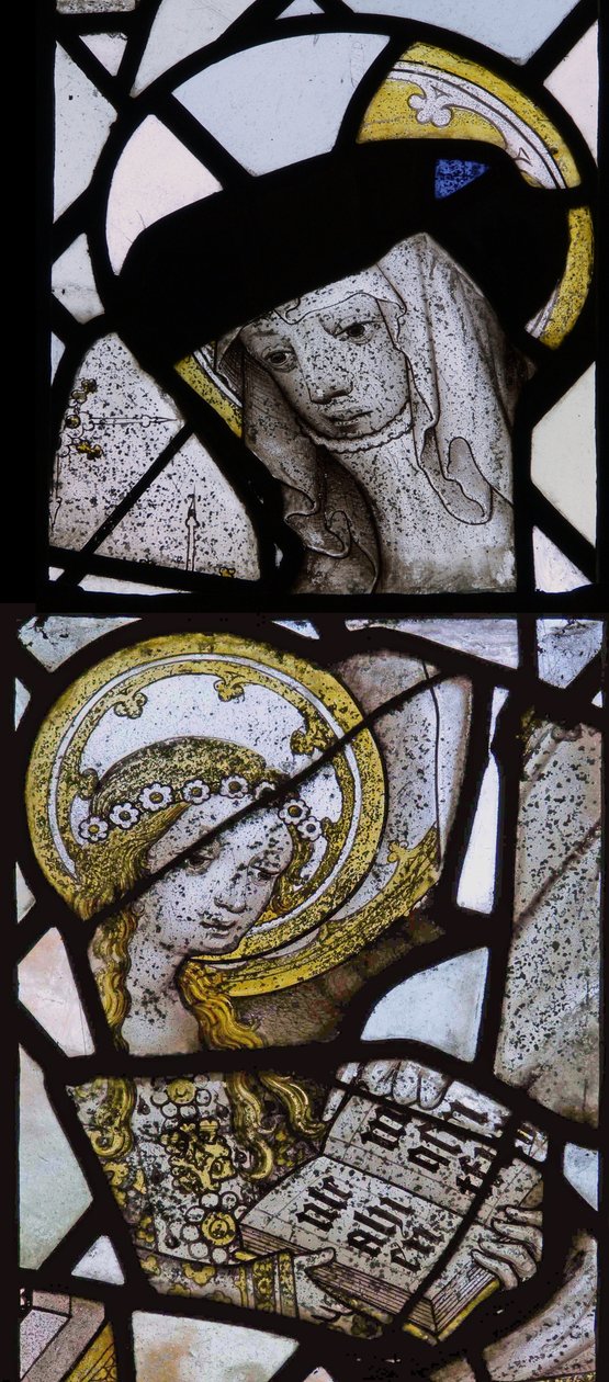 Ventana que representa a Santa Ana enseñando a leer a la Virgen de English School