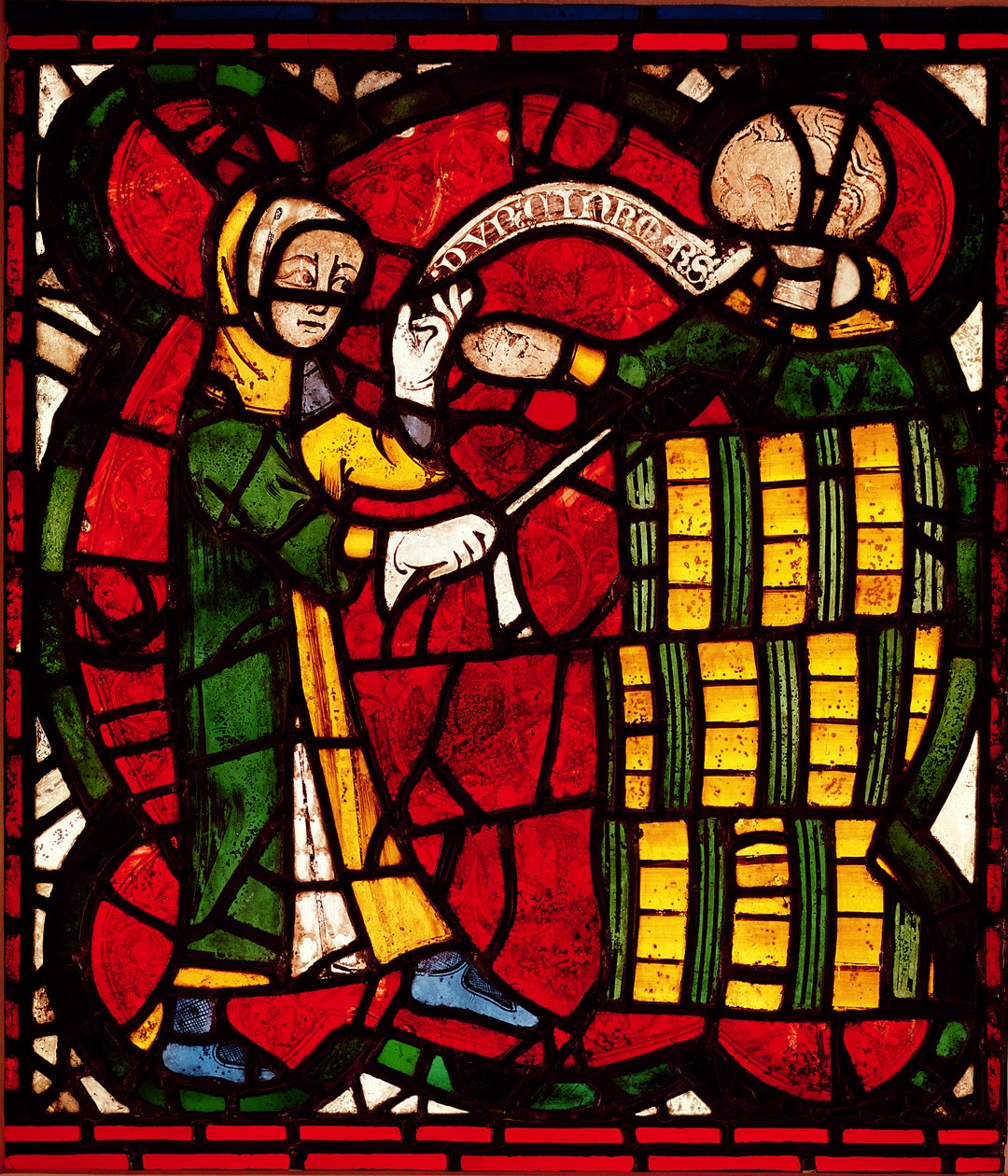 Vidriera que representa a un vendedor de barriles, c.1300 de English School