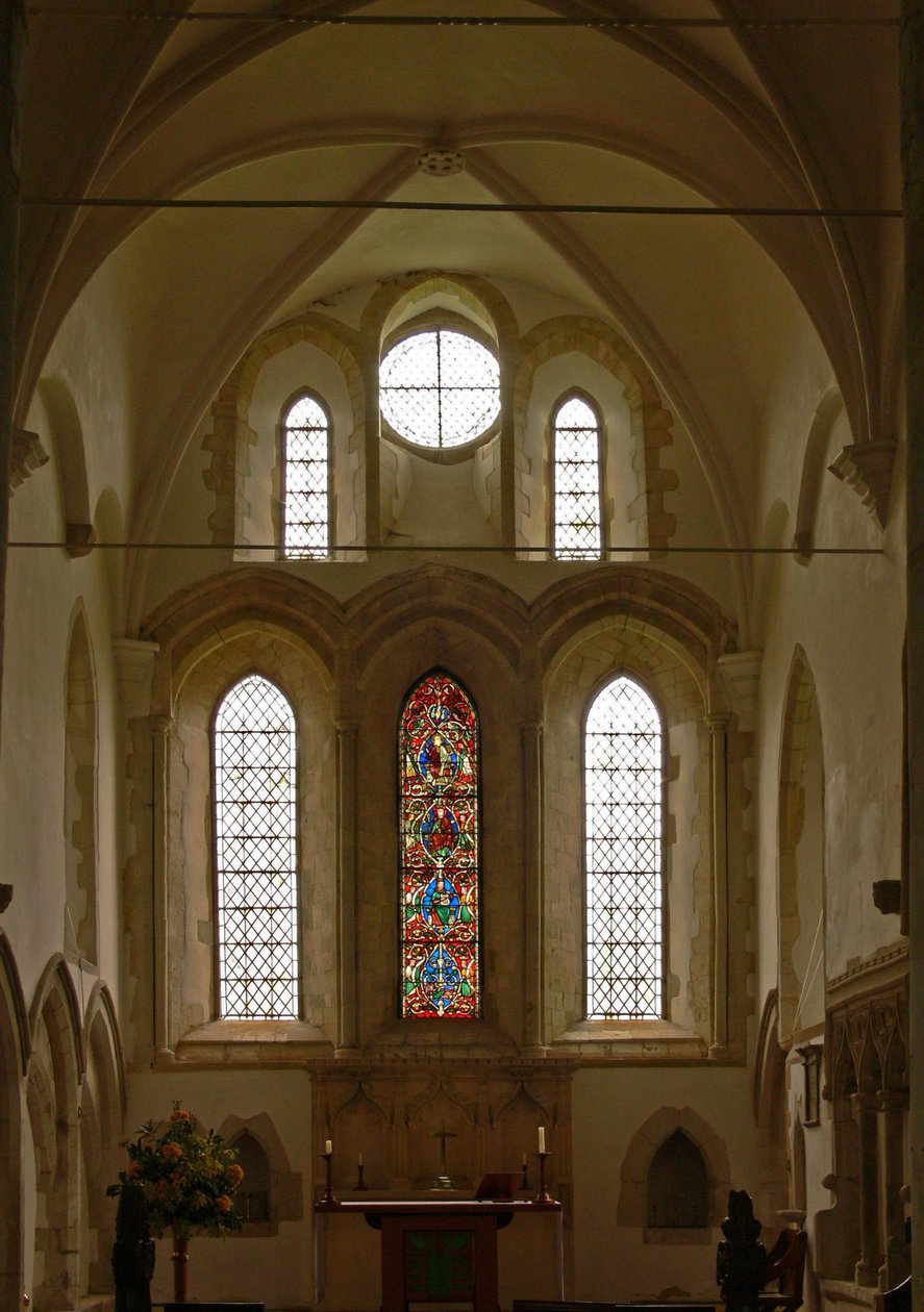 Ventana que representa una vista del extremo este del coro con la ventana del Árbol de Jesé de English School