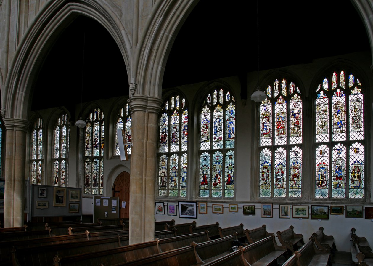 Ventana representando una vista del lado norte de la iglesia de English School