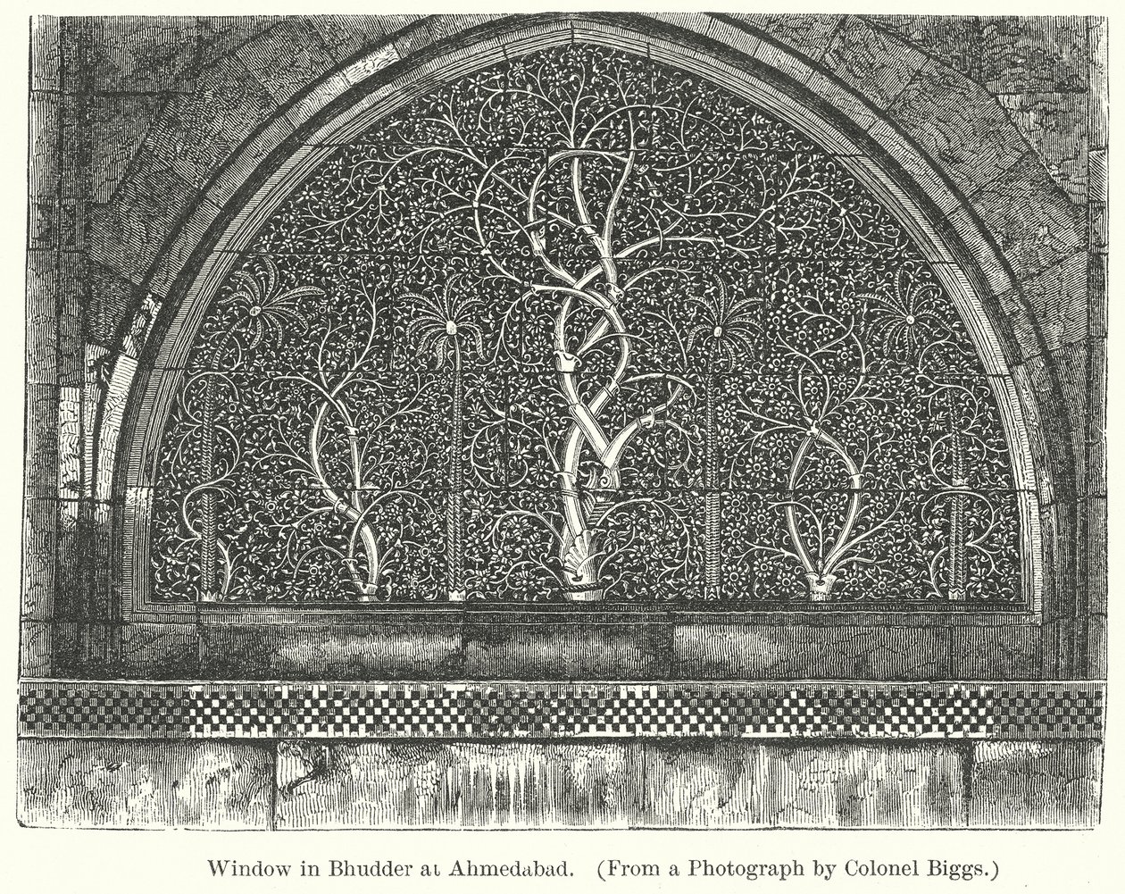 Ventana en Bhudder en Ahmedabad (grabado) de English School