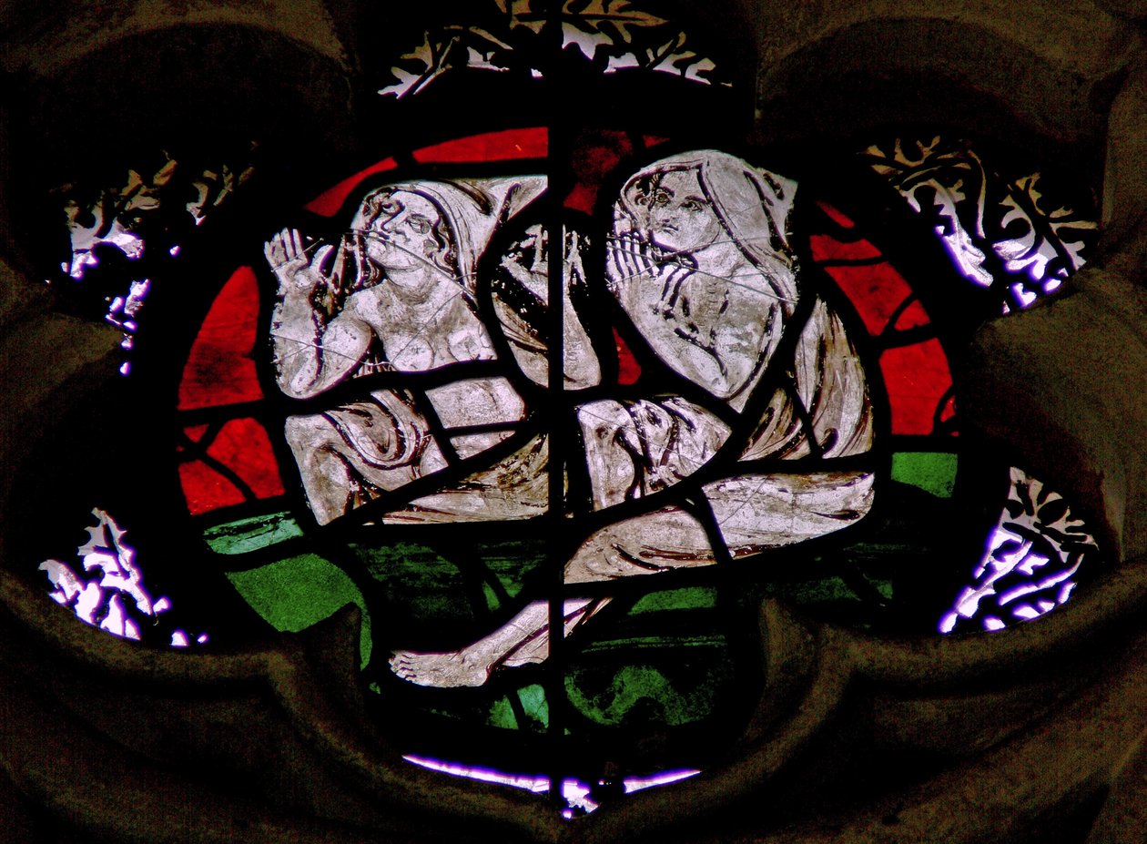 Ventana en la Sala Capitular que representa una escena del Juicio Final: almas resucitando de English School