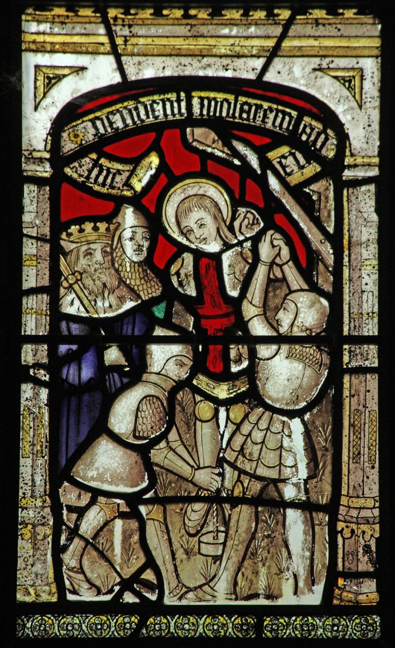 Ventana n6 que representa a San Jorge colgado de una horca de English School