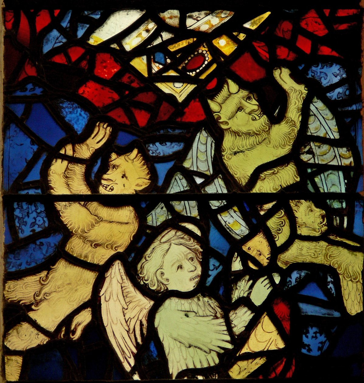 Ventana s2 que representa demonios y un ángel de English School