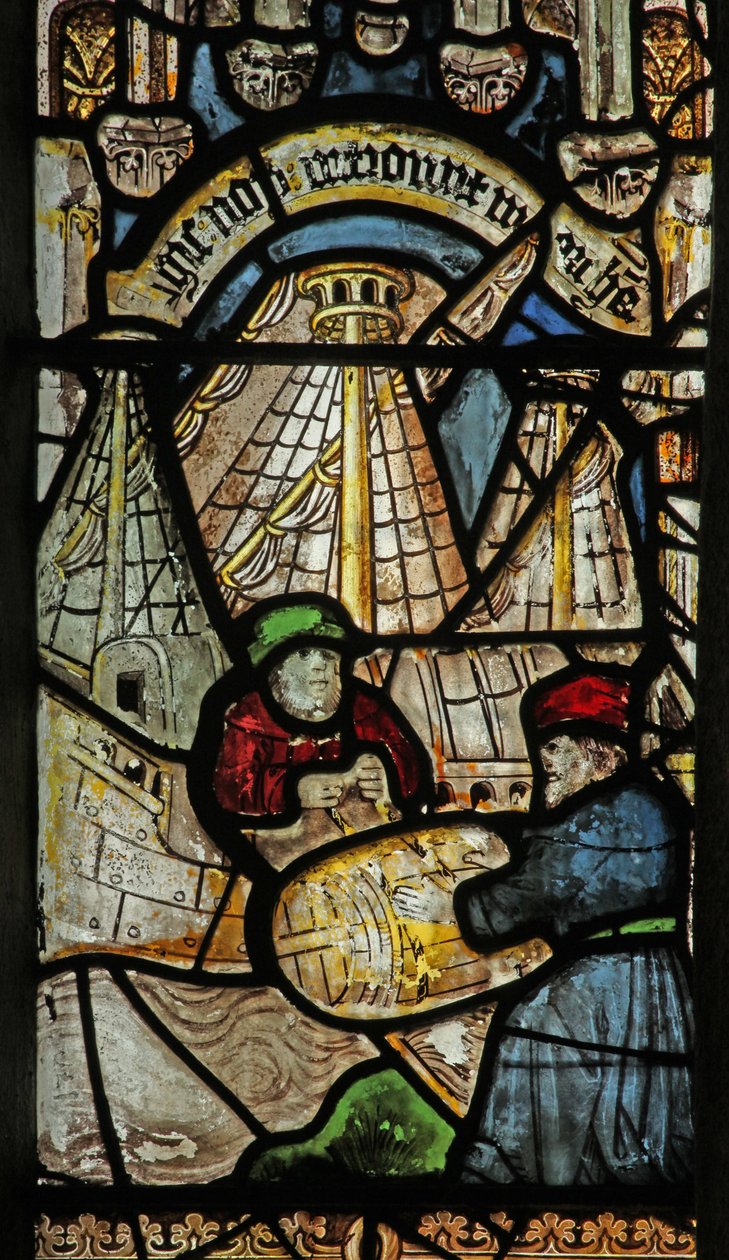 Ventana s2 que representa la historia del Arca de Noé: carga del Arca de English School