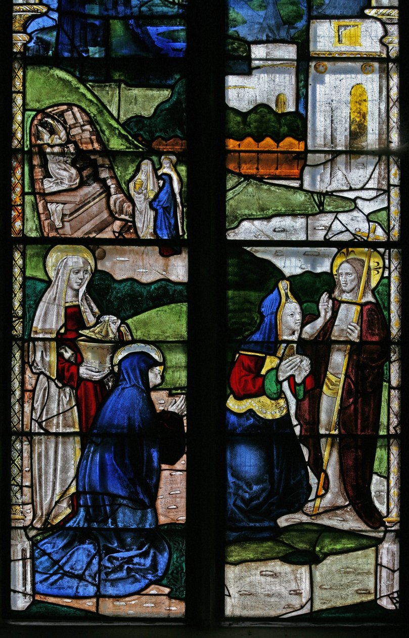 Ventana s3 que representa una escena de la Resurrección: las Santas Mujeres en la Tumba de English School