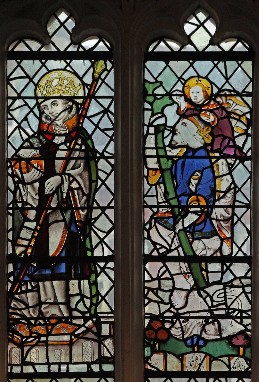 Ventana s4 que representa a un santo rey y San Cristóbal de English School