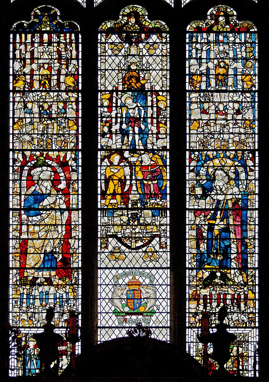 Ventana w12 que representa el Corpus Christi, Isaías y el Rey Edwin de English School