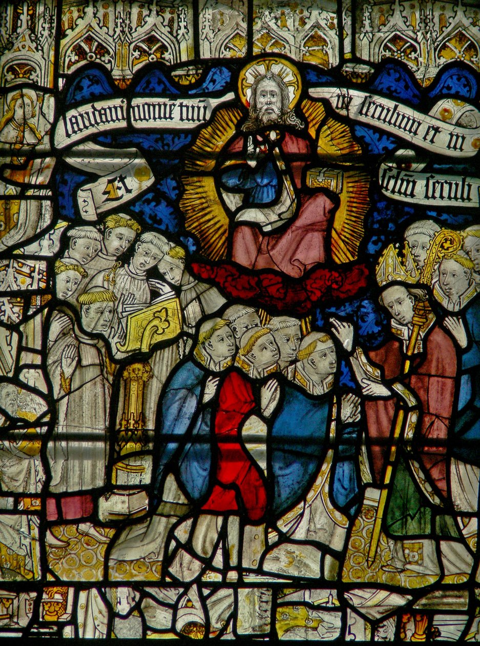 Ventana w25 que representa el Te Deum: el clero de English School