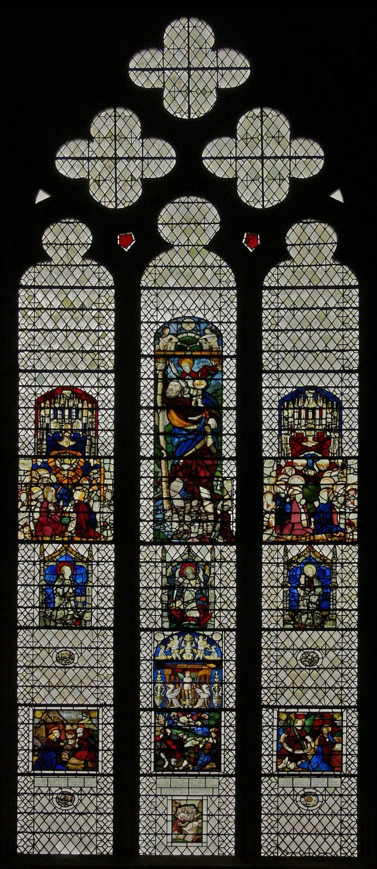 Ventana w36 que representa una ventana compuesta de paneles extranjeros e ingleses del siglo XIV y XVI de English School