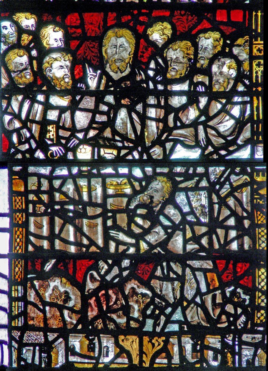 Ventana w3 que representa la Última Cena - inusualmente Judas está en primer plano de English School