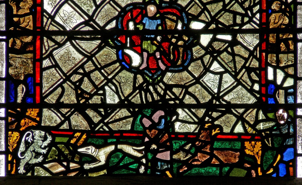 Ventana w40 que representa un panel de borde con ciervo persiguiendo de English School